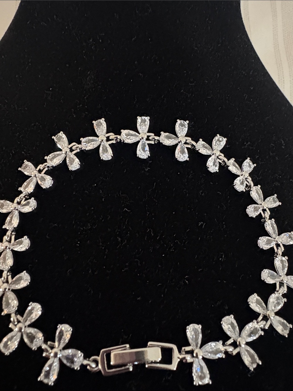Silver Crystal Floral Tennis Bracelet Women Jewelry